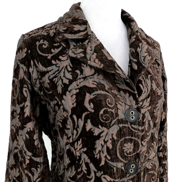 Habitat Jacket Womens Medium Black Brocade Buttons Pockets Fitted Unlined Blazer - Picture 9 of 16